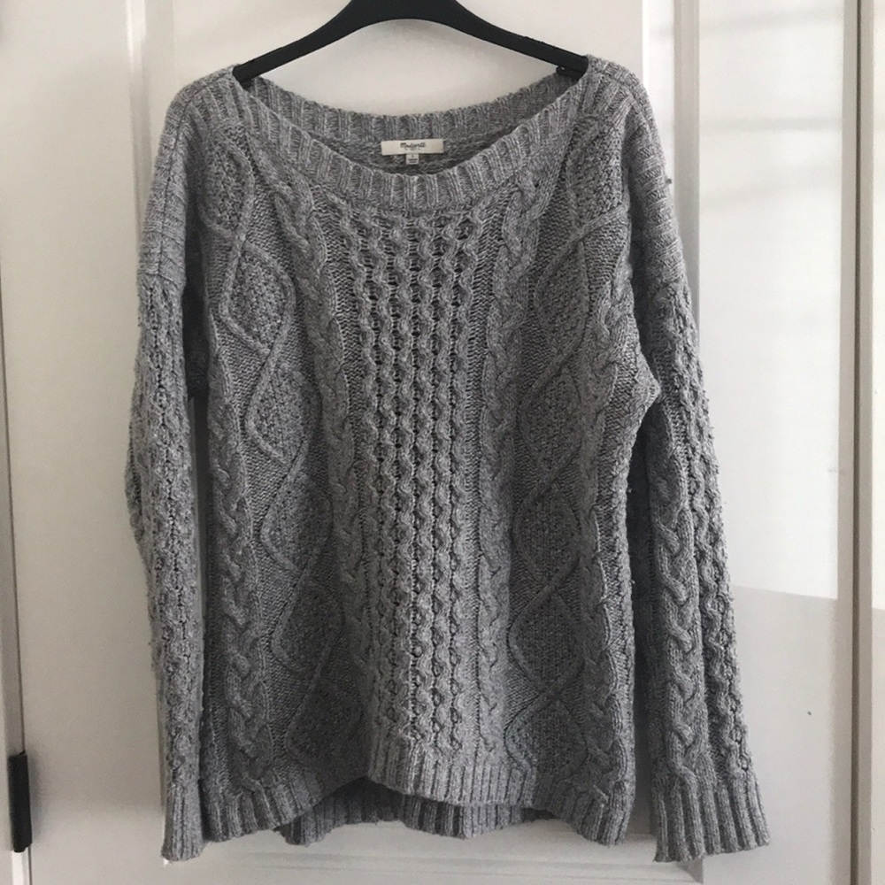 Gray Madewell Cableknit Scoop Neck Sweater